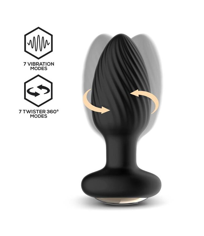 Rimba IY - Drago - Buttplug Vibratie, 360° Twister Beweging met Afstandsbediening - Zwart