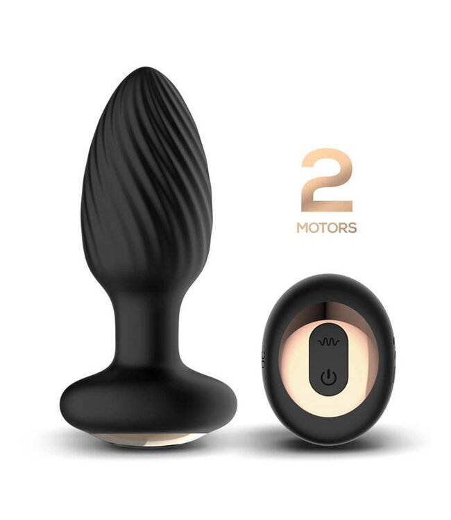 Rimba IY - Drago - Buttplug Vibratie, 360° Twister Beweging met Afstandsbediening - Zwart