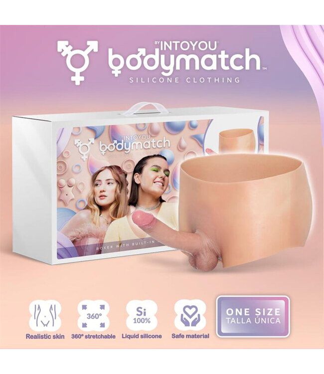 Rimba BODYMATCH - Blayke - Boxershort met ingebouwde penis van 18 cm - Siliconen - One Size - Huidskleur