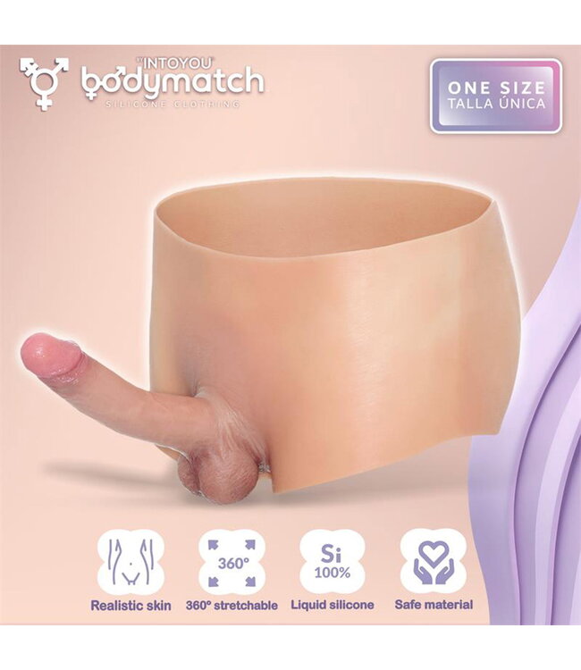 Rimba BODYMATCH - Blayke - Boxershort met ingebouwde penis van 18 cm - Siliconen - One Size - Huidskleur