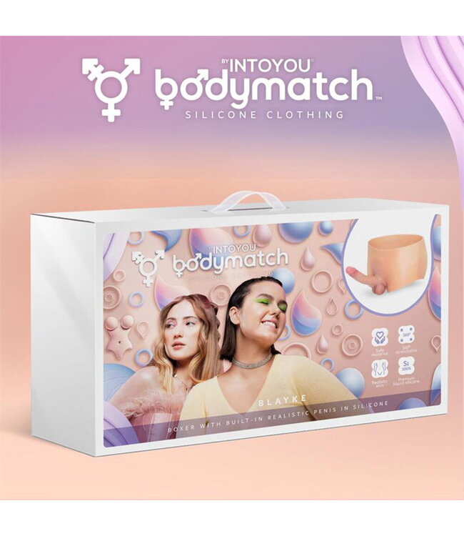 Rimba BODYMATCH - Blayke - Boxershort met ingebouwde penis van 18 cm - Siliconen - One Size - Huidskleur