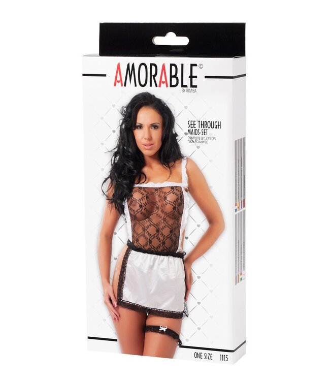 Rimba Amorable by Rimba - Serveerster Uniform (3 delig) - One Size - Zwart / Wit