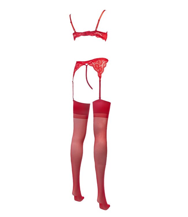 Rimba Amorable by Rimba - 1/2 Cup BH met G-string, Jarretels en Kousen - Rood