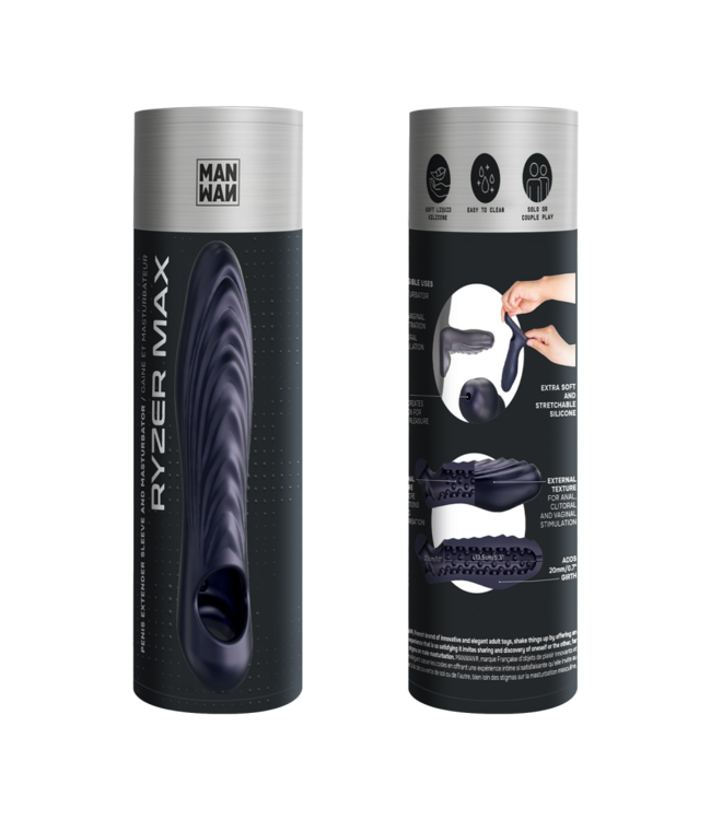 Rimba MANWAN - Ryzer Max - Penisverlenger en zachte masturbatie Sleeve - Black Plum