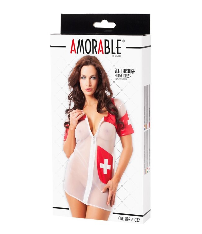 Rimba Amorable by Rimba - Verpleegsterjurk - One Size - Rood / Wit