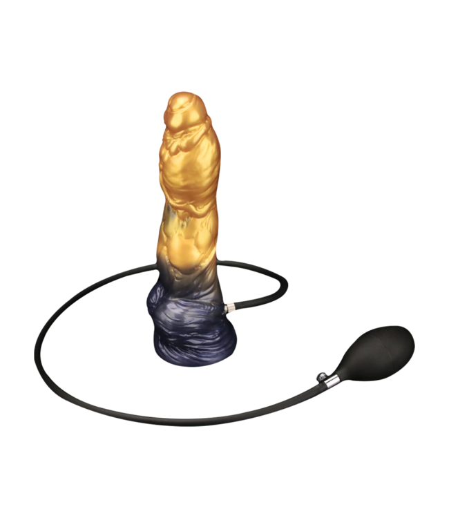 Rimba LoveToy - Dual Density Opblaasbare Dildo 10"/ 25 cm - Goud/Zwart