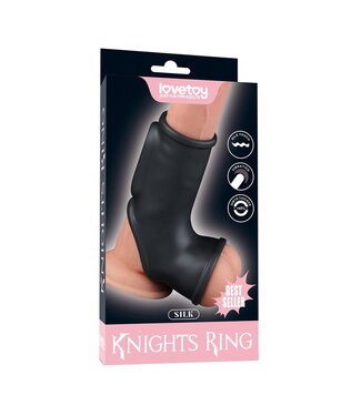 Rimba LoveToy - Silk Knights Ring - Vibrerende Penis en Scrotum Sleeve (Ø 2,8 cm) - Zwart