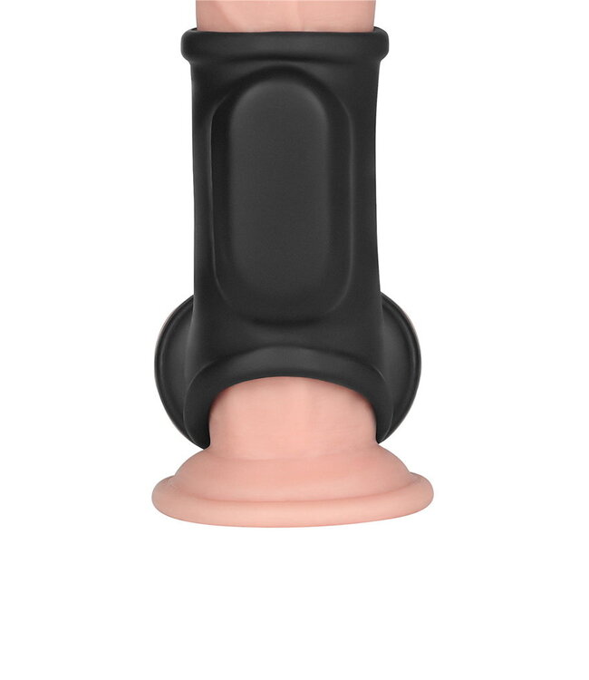 Rimba LoveToy - Silk Knights Ring - Vibrerende Penis en Scrotum Sleeve (Ø 2,8 cm) - Zwart
