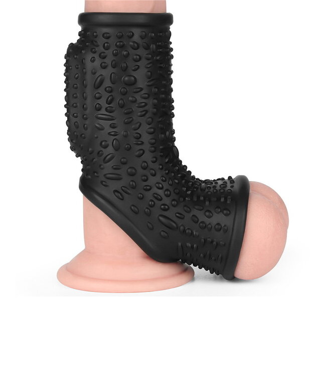 Rimba LoveToy - Drip Knights Ring - Vibrerende Penis en Scrotum Sleeve (Ø 2,8 cm) - Zwart