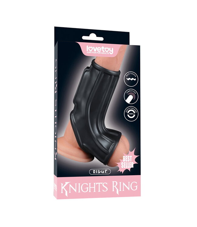 Rimba LoveToy - Ridge Knights Ring - Vibrerende Penis en Scrotum Sleeve (Ø 2,8 cm) - Zwart