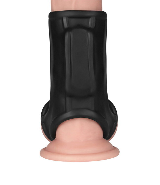 Rimba LoveToy - Ridge Knights Ring - Vibrerende Penis en Scrotum Sleeve (Ø 2,8 cm) - Zwart