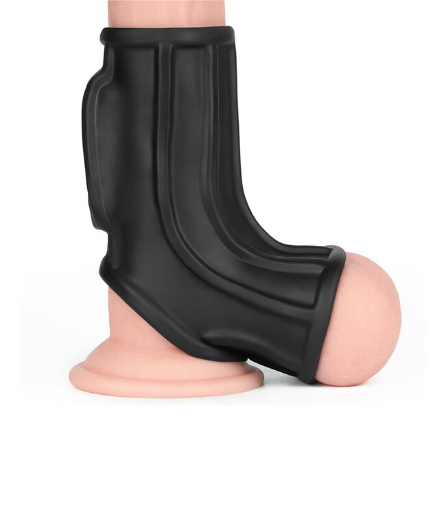 Rimba LoveToy - Ridge Knights Ring - Vibrerende Penis en Scrotum Sleeve (Ø 2,8 cm) - Zwart