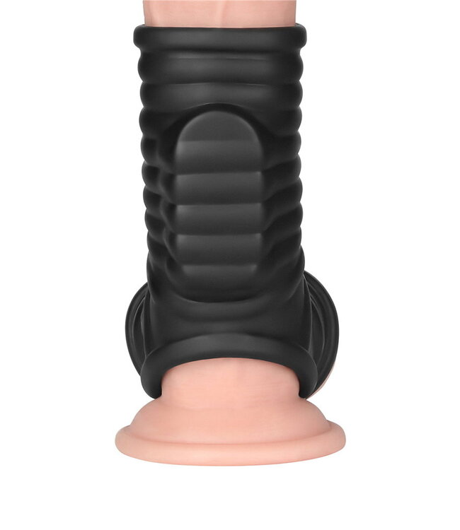 Rimba LoveToy - Wave Knights Ring - Vibrerende Penis en Scrotum Sleeve (Ø 2,8 cm) - Zwart