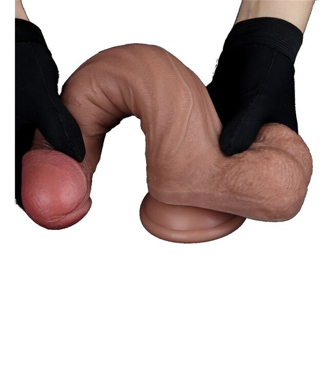 Rimba LoveToy - Dubbellaagse siliconen dildo 22,5 cm (Ø 4,2 cm) - Bruin