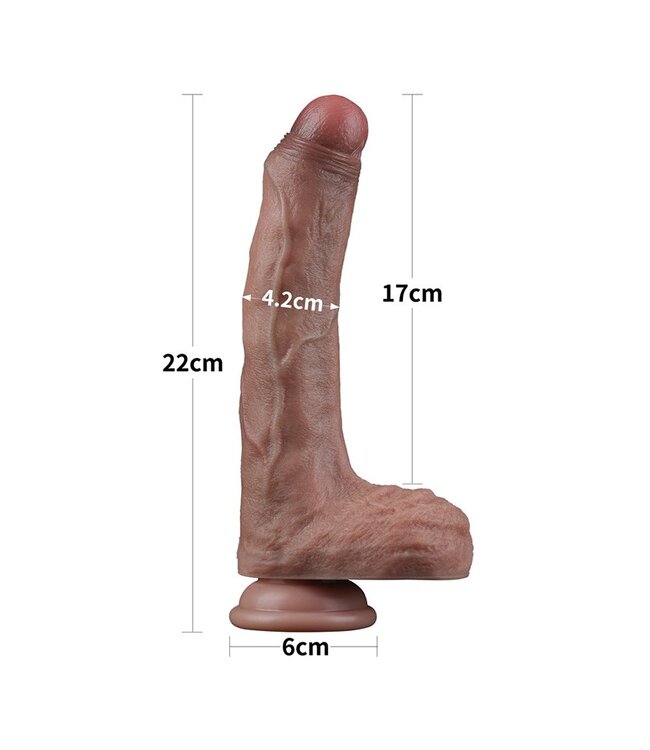 Rimba LoveToy - Dubbellaagse siliconen dildo 22 cm (Ø 4,2 cm) - Bruin