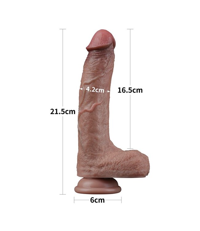 Rimba LoveToy - Dubbellaagse siliconen dildo 21,5 cm (Ø 4,2 cm) - Bruin