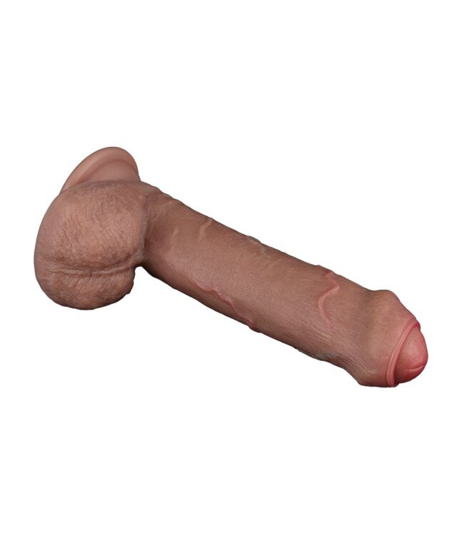 Rimba LoveToy - Dubbellaagse siliconen dildo 20,5 cm (Ø 4 cm) - Bruin