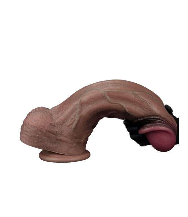 Rimba LoveToy - Dubbellaagse siliconen dildo XXL 33 cm (Ø7,6 cm) - Bruin