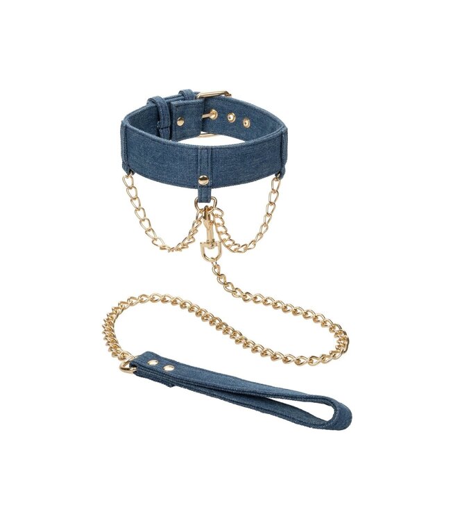 CalExotics Ride 'em Premium Denim Collection Collar with Leash