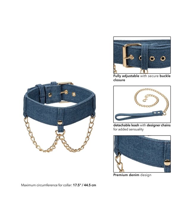 CalExotics Ride 'em Premium Denim Collection Collar with Leash