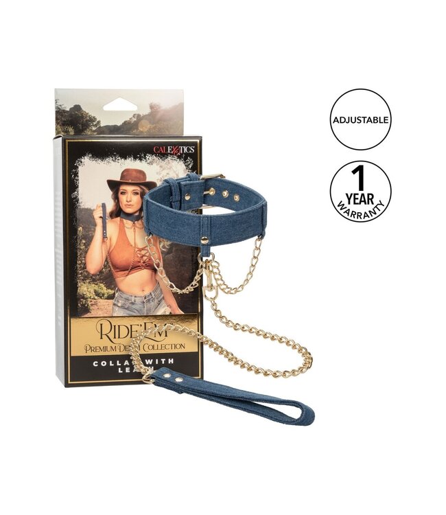 CalExotics Ride 'em Premium Denim Collection Collar with Leash