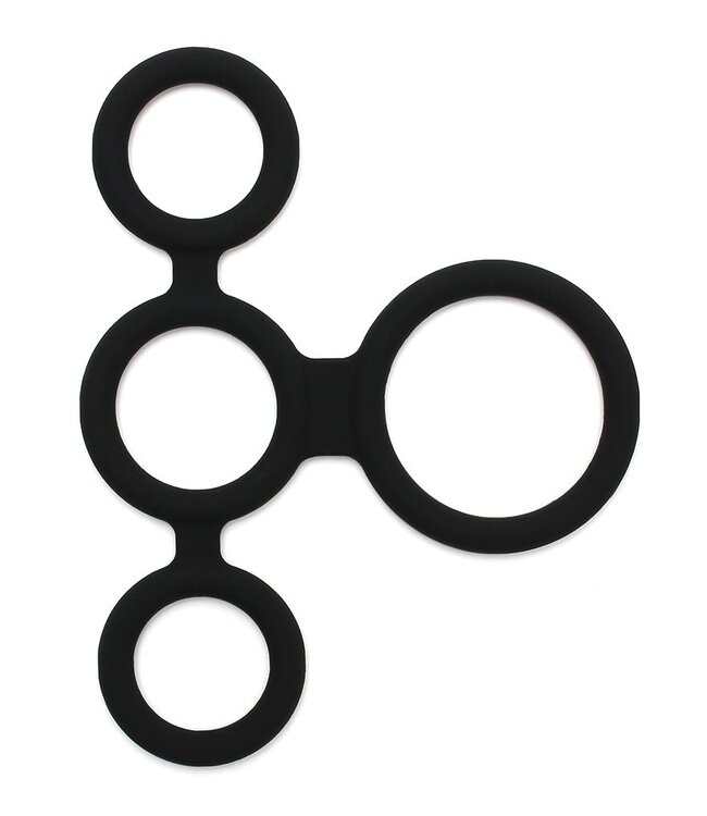 Rimba Rimba Latex Play - Quatro Cock Ring en Ball Splitter - Zwart