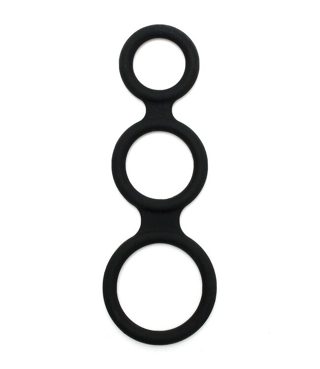 Rimba Rimba Latex Play - Triple Cock Ring - Zwart