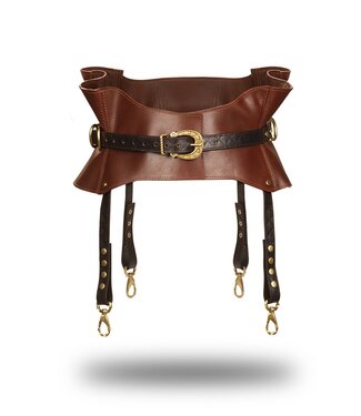 Rimba Liebe Seele - Leren Taille Riem met Bretels - Zwart, Bruin & Goud