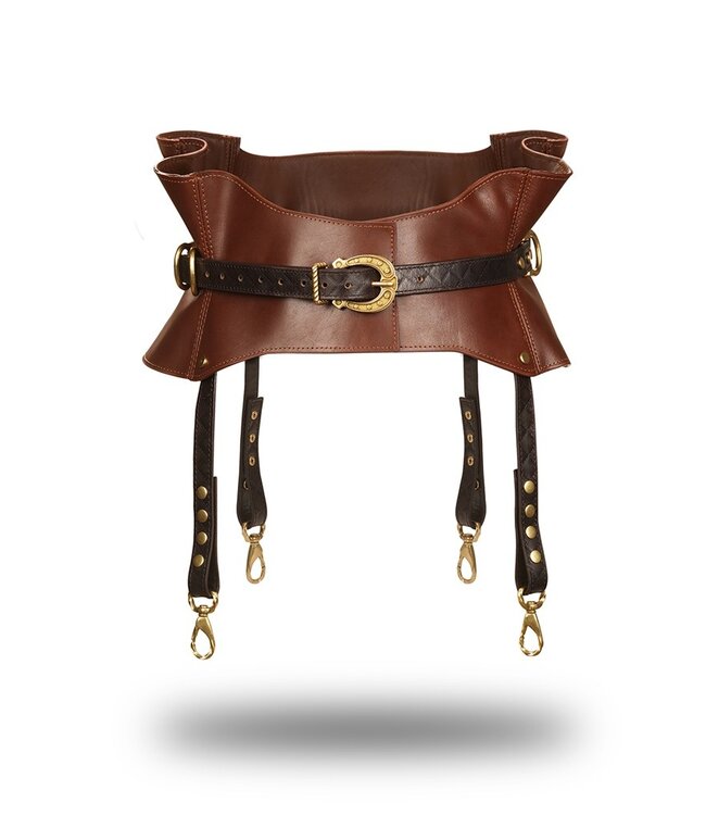 Rimba Liebe Seele - Leren Taille Riem met Bretels - Zwart, Bruin & Goud