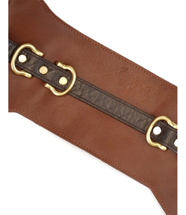 Rimba Liebe Seele - Leren Taille Riem met Bretels - Zwart, Bruin & Goud