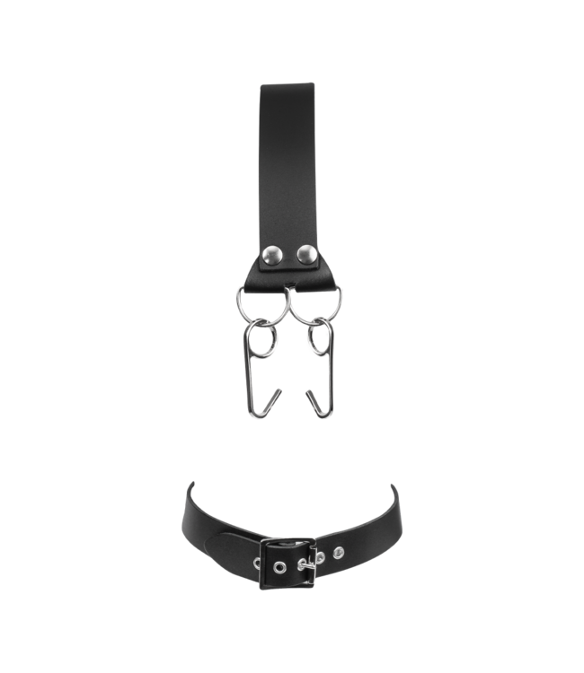 Rimba Rimba Bondage Play - Lederen Hoofdharnas met Neushaken - Zwart