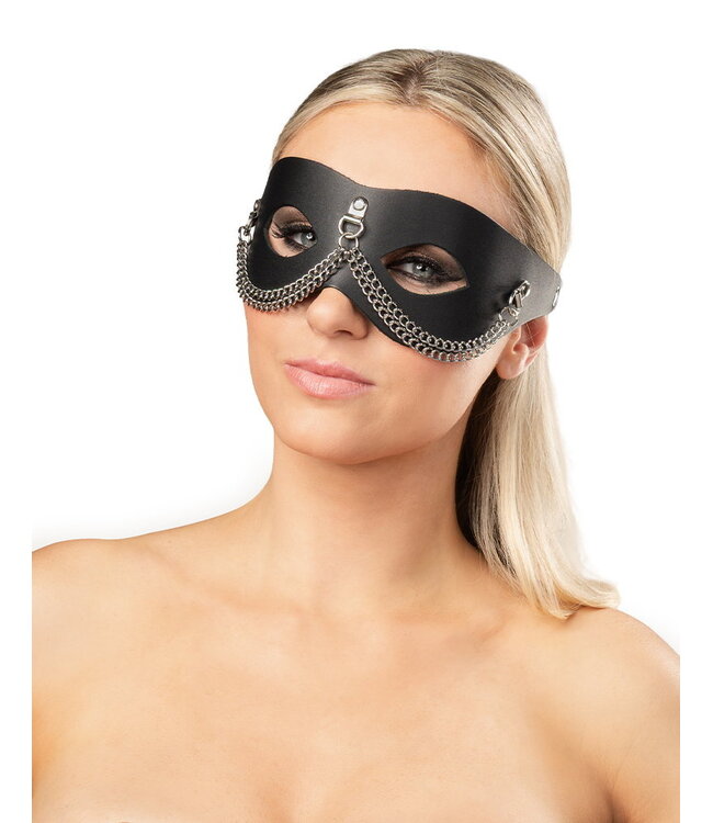 Rimba Rimba Bondage Play - Lederen Masker met Kettingdecoratie - Zwart & Zilver
