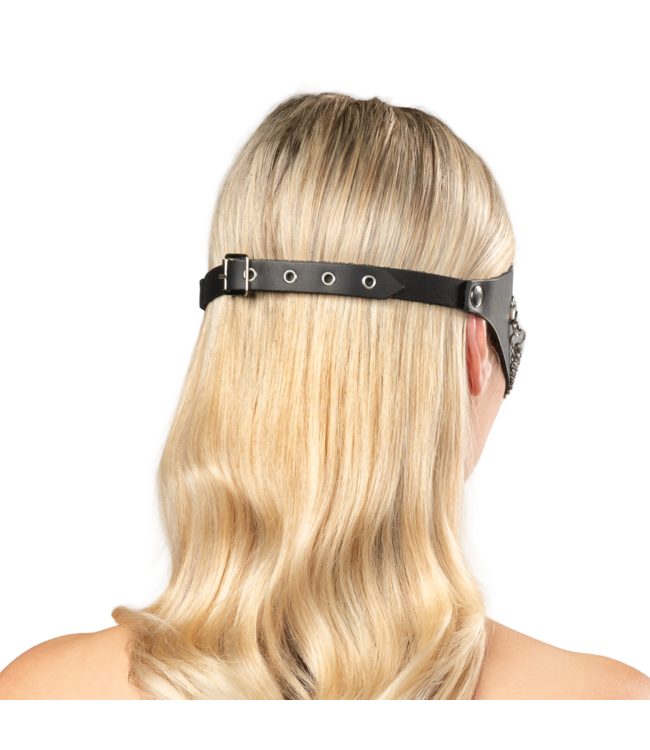 Rimba Rimba Bondage Play - Lederen Masker met Kettingdecoratie - Zwart & Zilver