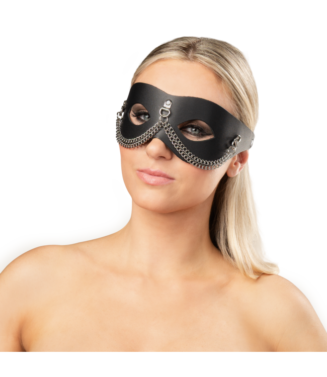 Rimba Rimba Bondage Play - Lederen Masker met Kettingdecoratie - Zwart & Zilver
