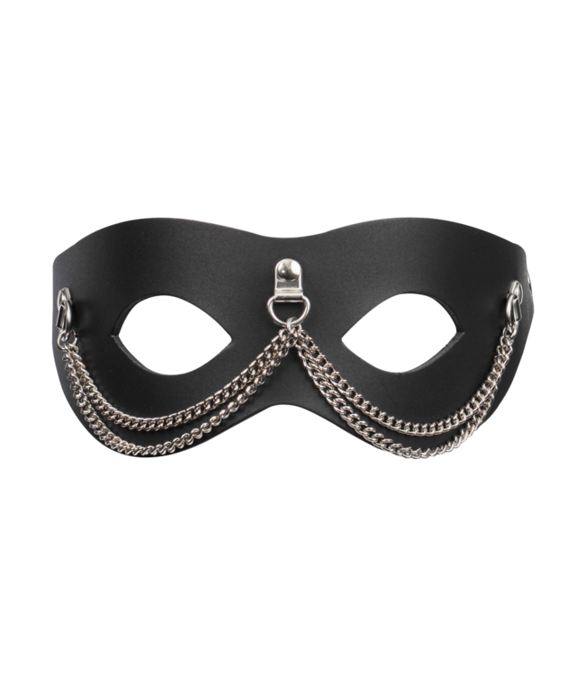 Rimba Rimba Bondage Play - Lederen Masker met Kettingdecoratie - Zwart & Zilver