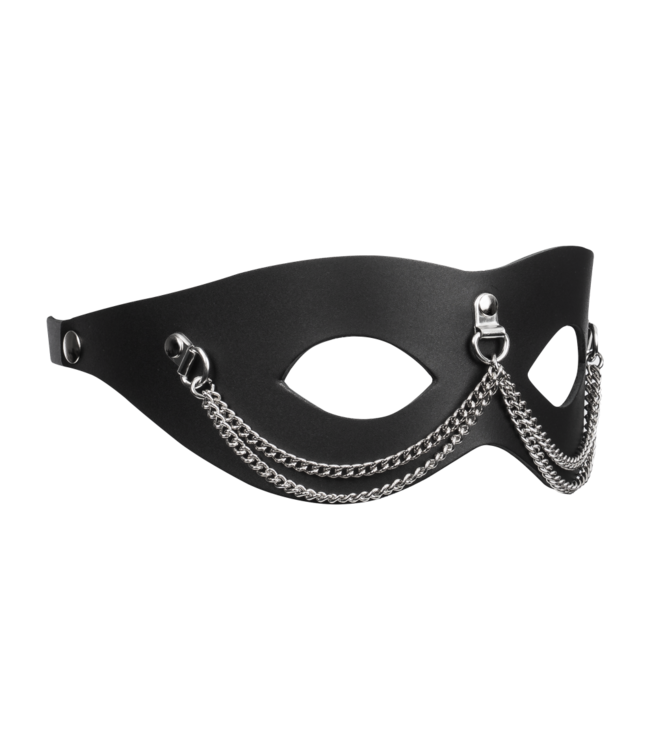 Rimba Rimba Bondage Play - Lederen Masker met Kettingdecoratie - Zwart & Zilver