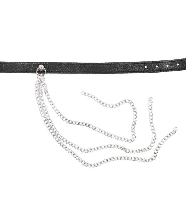 Rimba Rimba Bondage Play - Lederen Halsband met Metalen Kettingen - Zwart & Zilver