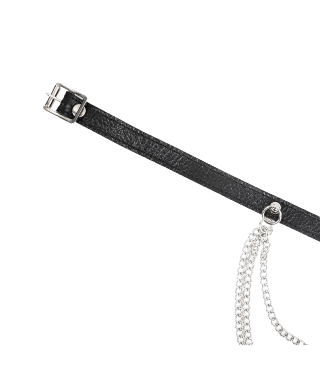 Rimba Rimba Bondage Play - Lederen Halsband met Metalen Kettingen - Zwart & Zilver