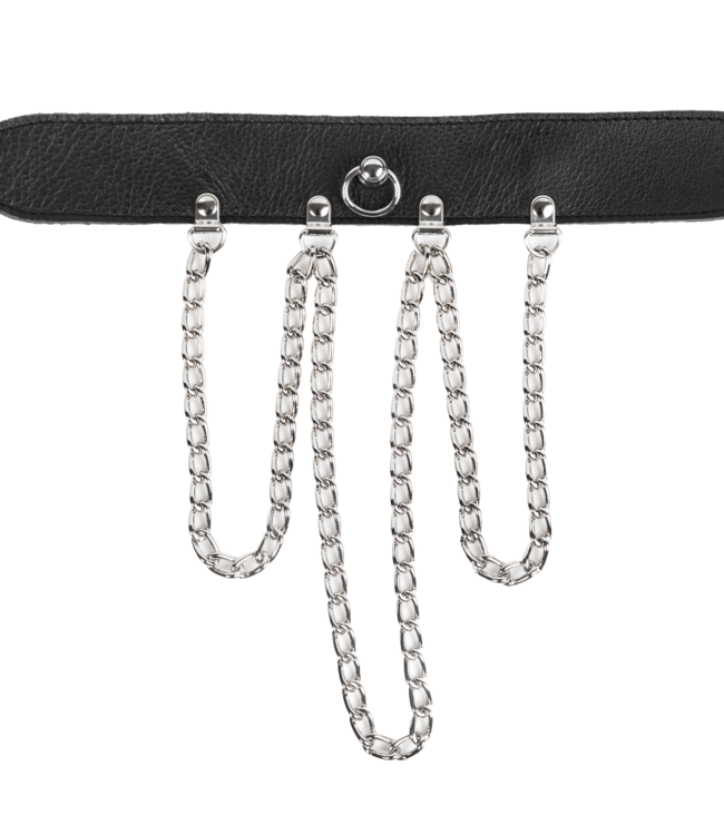 Rimba Rimba Bondage Play - Halsband met kettingen - Zwart & Zilver