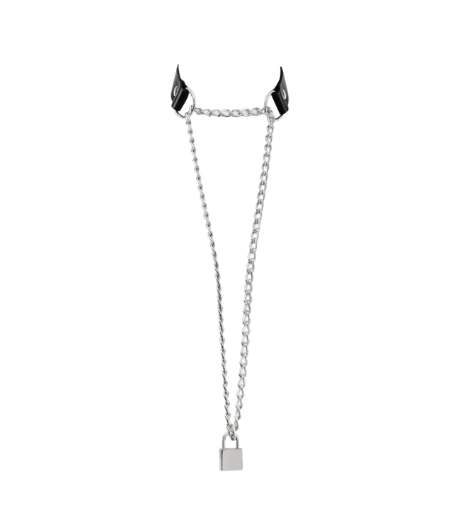 Rimba Rimba Bondage Play - Lederen Wurghalsband met Hangslot - Zwart & Zilver