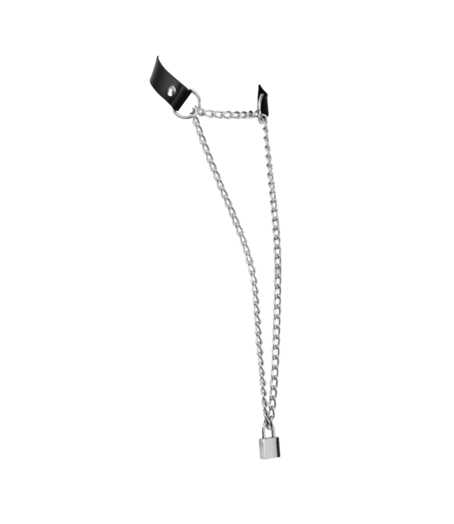 Rimba Rimba Bondage Play - Lederen Wurghalsband met Hangslot - Zwart & Zilver