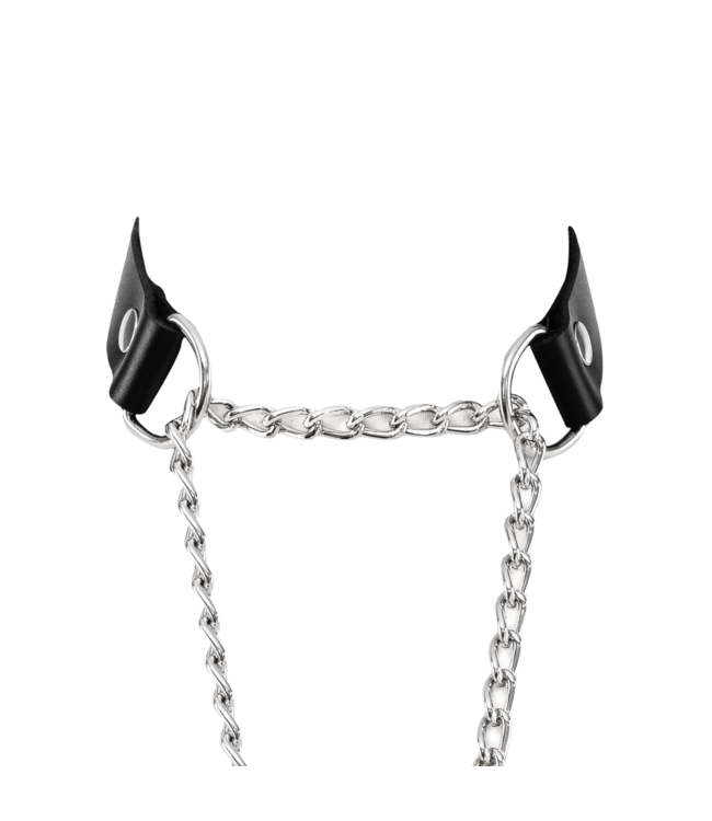 Rimba Rimba Bondage Play - Lederen Wurghalsband met Hangslot - Zwart & Zilver