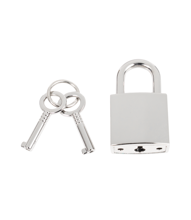 Rimba Rimba Bondage Play - Lederen Wurghalsband met Hangslot - Zwart & Zilver