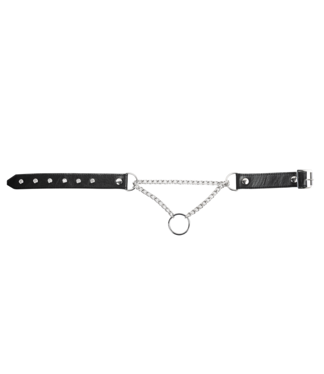 Rimba Rimba Bondage Play - Lederen Wurghalsband met O-ring - Zwart & Zilver