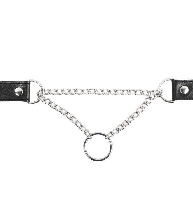 Rimba Rimba Bondage Play - Lederen Wurghalsband met O-ring - Zwart & Zilver