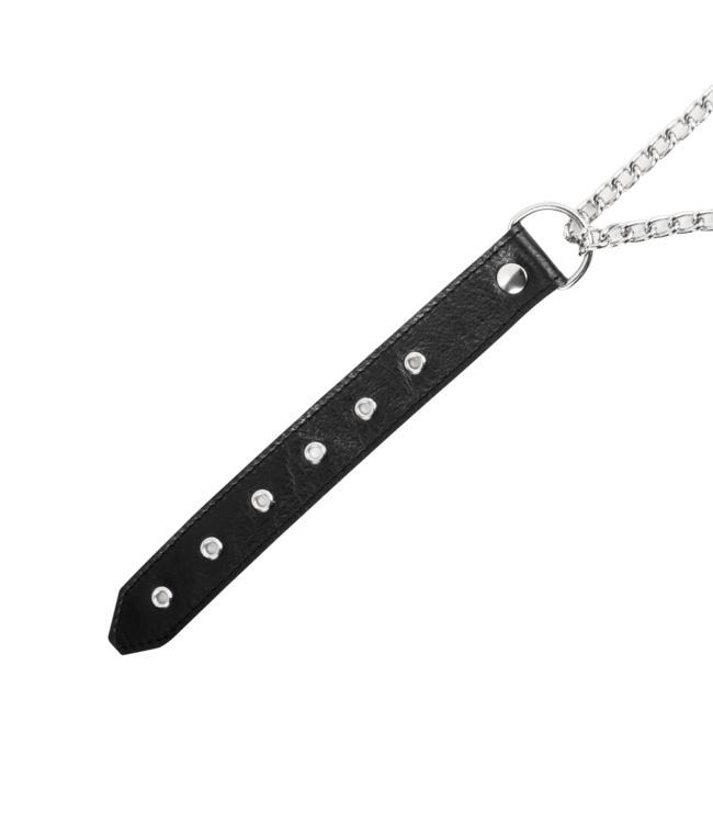 Rimba Rimba Bondage Play - Lederen Wurghalsband met O-ring - Zwart & Zilver