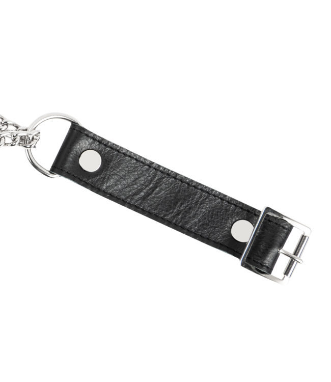 Rimba Rimba Bondage Play - Lederen Wurghalsband met O-ring - Zwart & Zilver