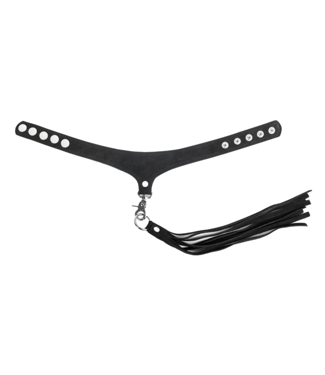 Rimba Rimba Bondage Play - Lederen Suède Halsband met Afneembare Flogger - Zwart