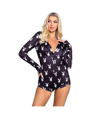 Playboy Lingerie Playboy Lingerie - Slumber Bunny Onesie - Zwart