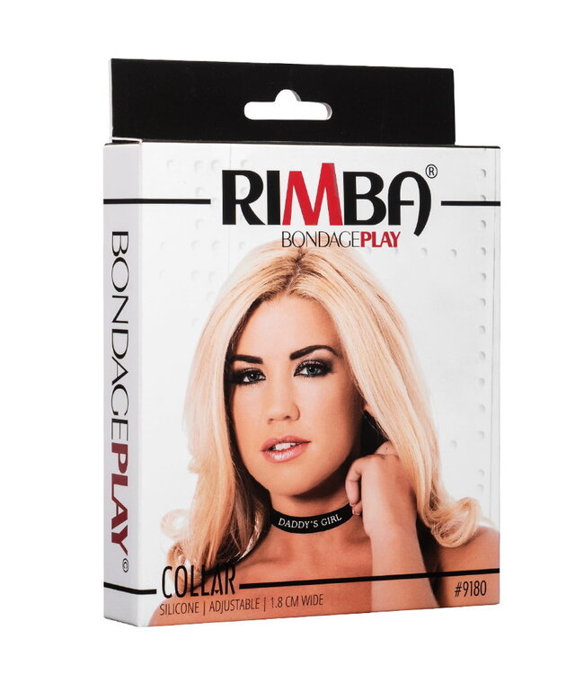 Rimba Rimba Latex Play - Halsband met opschrift 'Daddy's Girl' - Zwart & Wit